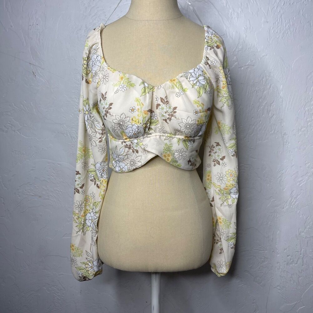 Madden NYC Medium Juniors Cropped Tie Back Blouson Sleeves Top